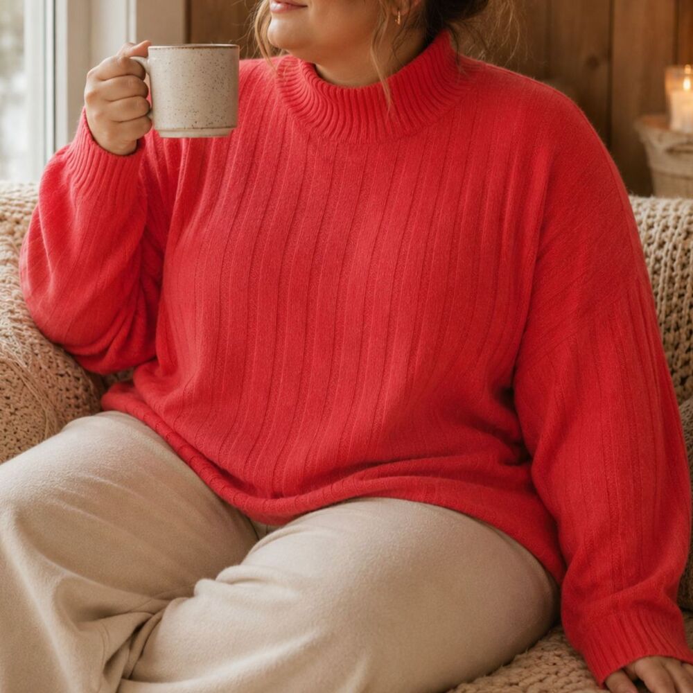 J.Crew Coral Supersoft Ribbed Mockneck Sweater Oversized Wool Alpaca 2XL